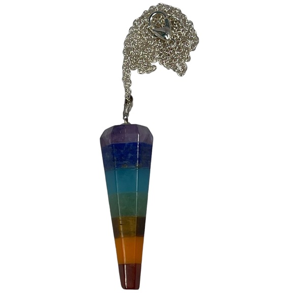 Rainbow Layered Faceted Pendulum Stone Pendant Necklace LGBTQ Pride Hippie NEW - Picture 2 of 13